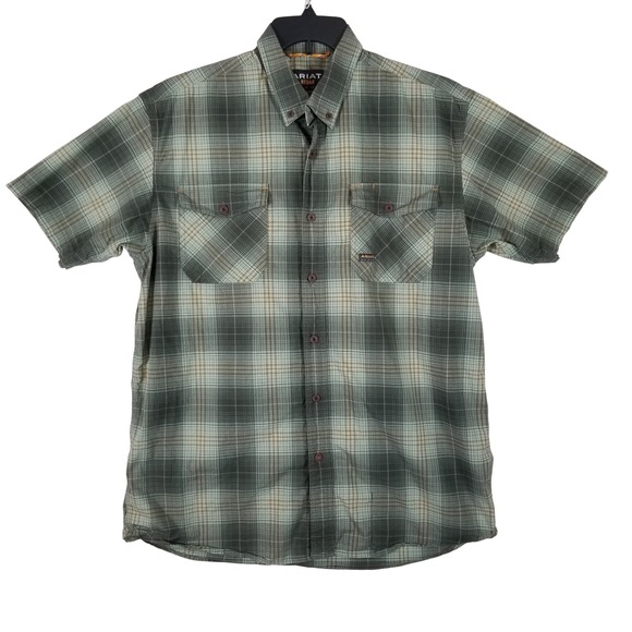 Ariat Other - Ariat Rebar‎ Mens Large Green Plaid Short Sleeve Button Down Work Shirt Stretch